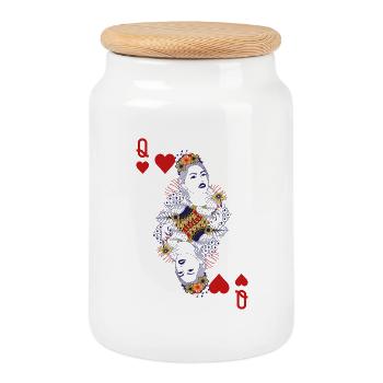 Reine de Cœur ♥︎ Conception de cartes à jouer - Boîte à biscuits avec couvercle en bois - blanc - Devant