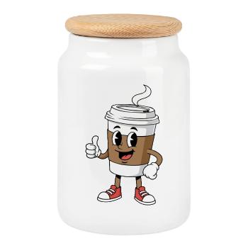 Cartoon Coffee Cup Comic Caffeine - Cookie Jar with Wooden Lid - white - Front