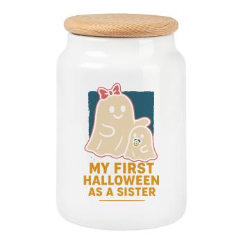 Mein erstes Halloween als Schwester süßer Geist - Keksdose mit Holzdeckel - Weiß - Vorne