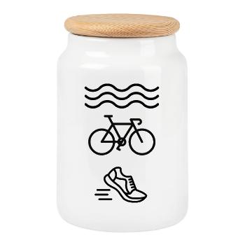 Triathlon - Swimming, Cycling and Running - Cookie Jar with Wooden Lid - white - Front