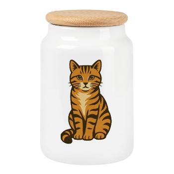 Tigre chat Vintage Illustration - Boîte à biscuits avec couvercle en bois - blanc - Devant
