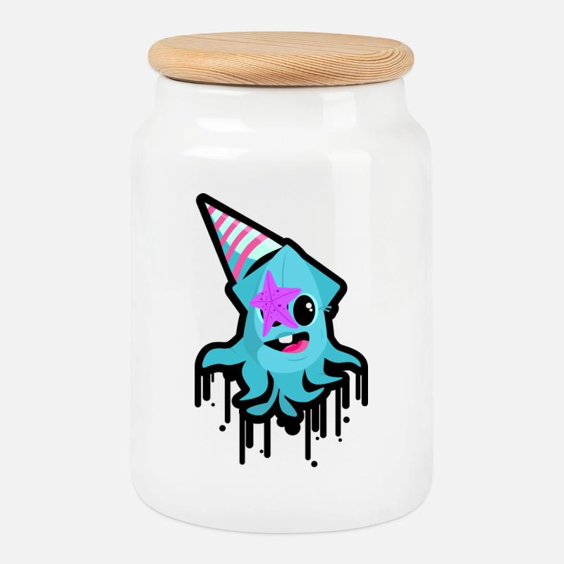Wild octopus - Cookie Jar with Wooden Lid - white