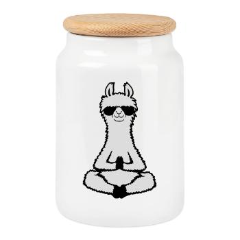 Lama Cool Zen Meditation Sonnenbrille Entspannt - Keksdose mit Holzdeckel - Weiß - Vorne