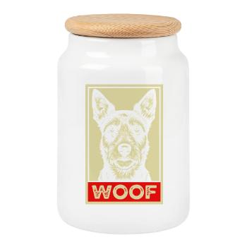 WOOF Propaganda Poster Dog Lover Funny Dog - Keksdose mit Holzdeckel - Weiß - Vorne