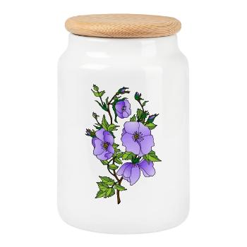 Flowers - Cookie Jar with Wooden Lid - white - Front