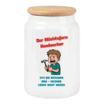 La caricature comique de l’artisan en herbe - Boîte à biscuits avec couvercle en bois - blanc - Devant
