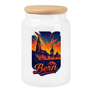 Ville de Berne Suisse Silhouette Cadeaux Artistiques - Boîte à biscuits avec couvercle en bois - blanc - Devant