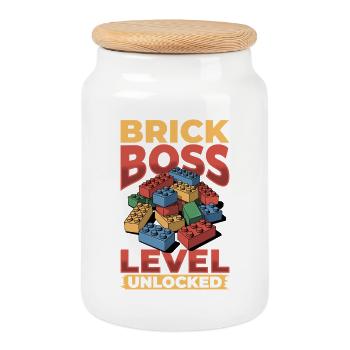 Blocs de construction Enfants Brick Builder - Boîte à biscuits avec couvercle en bois - blanc - Devant