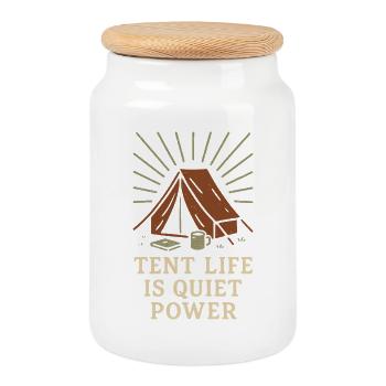 Solo Camping Introverted Camper Quiet - Cookie Jar with Wooden Lid - white - Front