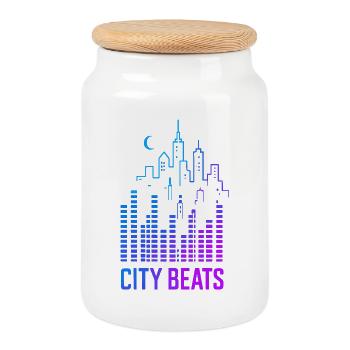 City Beats – Urban Sound - Cookie Jar with Wooden Lid - white - Front