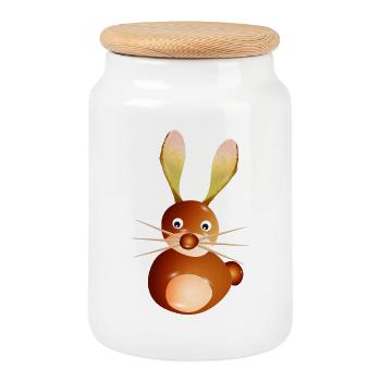 Cute Chestnut Rabbit – Crafting Fun & Child - Cookie Jar with Wooden Lid - white - Front