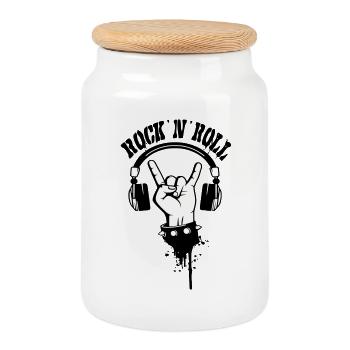Rock Hand Silhouette - Boîte à biscuits avec couvercle en bois - blanc - Devant