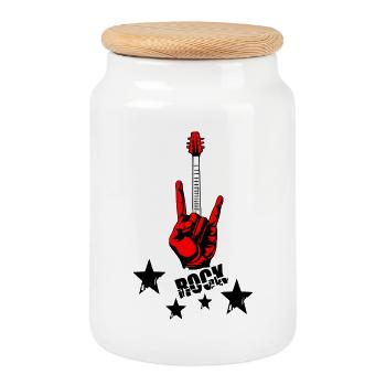 Main rock et manche de guitare - Boîte à biscuits avec couvercle en bois - blanc - Devant