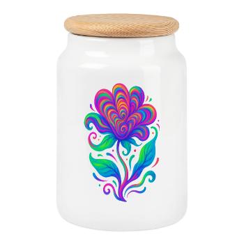 Fleur de cœur arc-en-ciel vif - Boîte à biscuits avec couvercle en bois - blanc - Devant