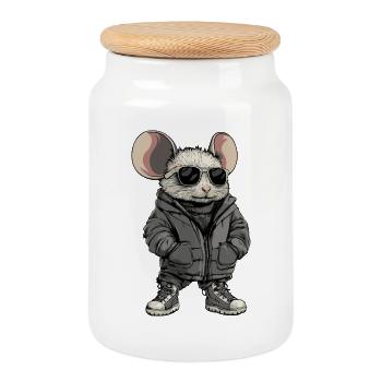 Maus Cool Winter - Keksdose mit Holzdeckel - Weiß - Vorne