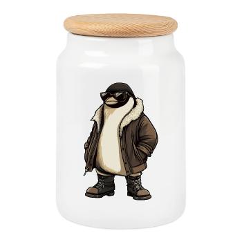 Pinguin Cool Winter - Keksdose mit Holzdeckel - Weiß - Vorne