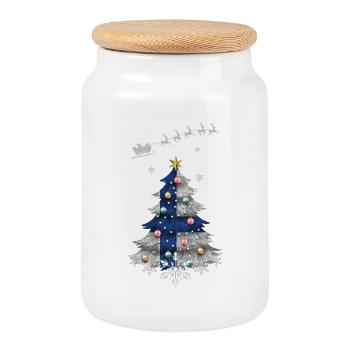 Weihnachtsbaum mit Finnland-Flagge - Keksdose mit Holzdeckel - Weiß - Vorne