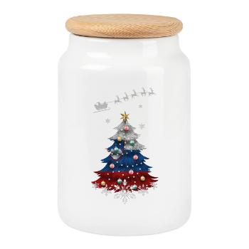 Christmas tree with Slovenia flag - Cookie Jar with Wooden Lid - white - Front