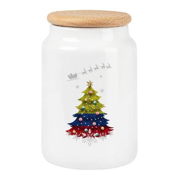 Christmas tree with Colombia flag - Cookie Jar with Wooden Lid - white - Front