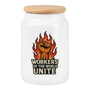 Fäuste und Flammen – Arbeiterwelt Unite - Keksdose mit Holzdeckel - Weiß - Vorne