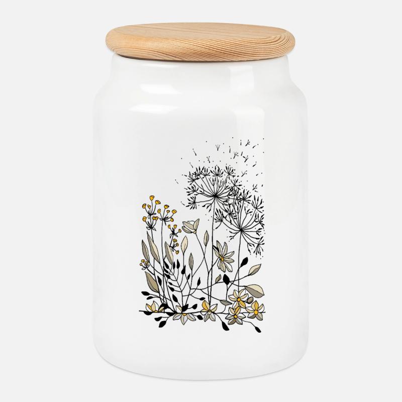 Fleur - Boîte à biscuits avec couvercle en bois - blanc