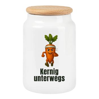 Hearty on the go - carrot vegetable caricature - Cookie Jar with Wooden Lid - white - Front