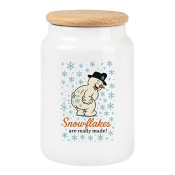 Snowflakes and Snowman Charm - Cookie Jar with Wooden Lid - white - Front