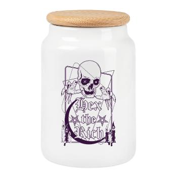 Hex the Rich  - Cookie Jar with Wooden Lid - white - Front