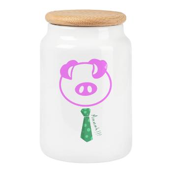 Mmmmhh! Das Pop-Krawatte-Schwein - Keksdose mit Holzdeckel - Weiß - Vorne