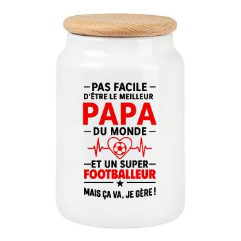 Heart + Football – Super Dad Footballer - Cookie Jar with Wooden Lid - white - Front