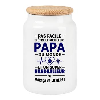 Heart + Handball – Super Papa Handball Player - Cookie Jar with Wooden Lid - white - Front