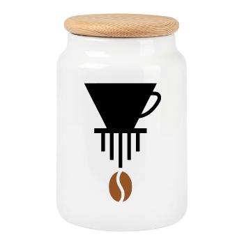 Pour-Over-Liebe: Minimalistisches Barista-Icon - Keksdose mit Holzdeckel - Weiß - Vorne