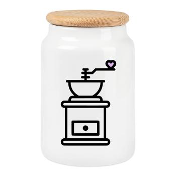 Kaffee-Liebe:  Kaffeemuehle mit Herz Vektor - Keksdose mit Holzdeckel - Weiß - Vorne