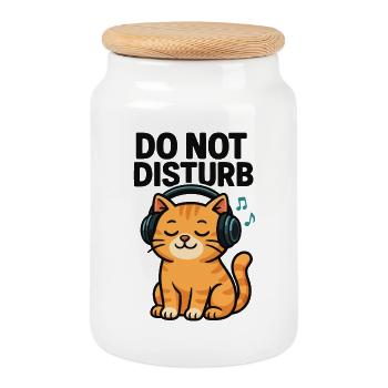 Mode sommeil Cat DJ avec casque - Boîte à biscuits avec couvercle en bois - blanc - Devant
