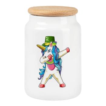 Mardi Gras de la licorne à la rentrée 2026 - Boîte à biscuits avec couvercle en bois - blanc - Devant