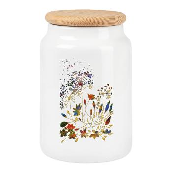 Flowers - Cookie Jar with Wooden Lid - white - Front