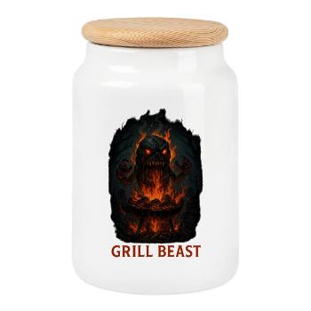 Grill Beast - Keksdose mit Holzdeckel - Weiß - Vorne