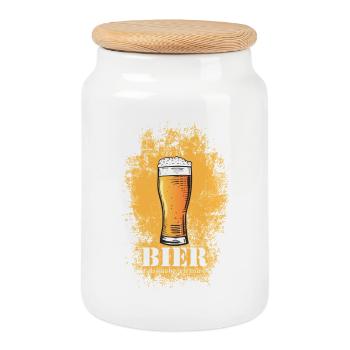 Beer Love Glass Design Beer Glass - Cookie Jar with Wooden Lid - white - Front
