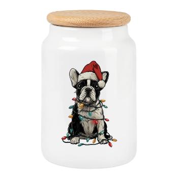 Noël du bouledogue français - Boîte à biscuits avec couvercle en bois - blanc - Devant