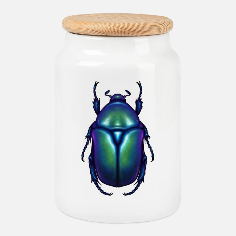 Blue Flowerbeetle - Keksdose mit Holzdeckel - Weiß