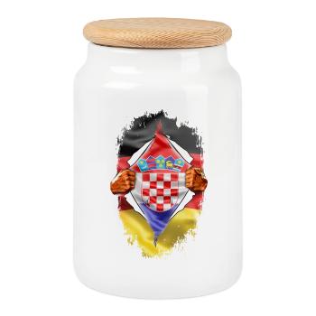German with a Croatian heart – ripping open his chest - Cookie Jar with Wooden Lid - white - Front