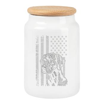 Patriotic Dog Portrait - Cookie Jar with Wooden Lid - white - Front