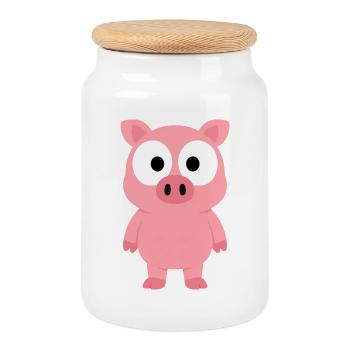 Lustiges Schwein mit großen Augen Cartoon minimali - Keksdose mit Holzdeckel - Weiß - Vorne