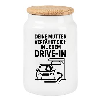 Your Mudda Drive In - Cookie Jar with Wooden Lid - white - Front