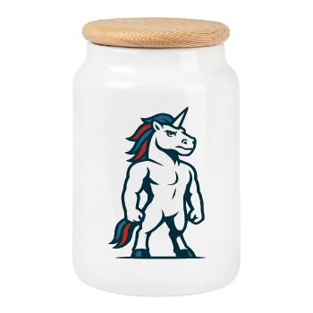 Mascotte Licorne de Puissance Strong Athletic Design - Boîte à biscuits avec couvercle en bois - blanc - Devant