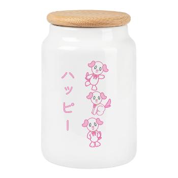 KawaiiDOGGOS – Luv "Happy"-Druck - Keksdose mit Holzdeckel - Weiß - Vorne