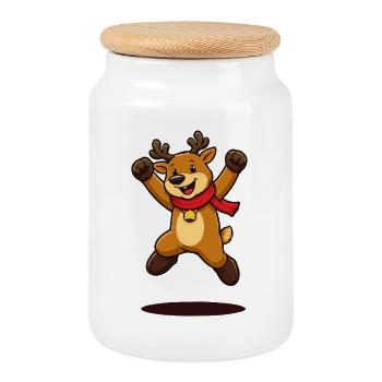 Mascotte de dessin animé renne de Noël mignonne - Boîte à biscuits avec couvercle en bois - blanc - Devant