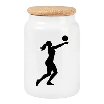 Volleyball Silhouette - Keksdose mit Holzdeckel - Weiß - Vorne