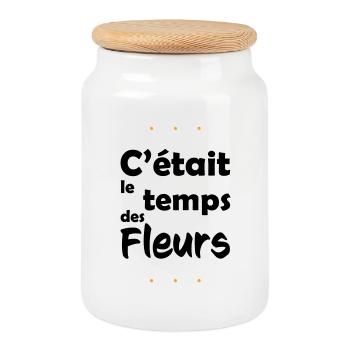 It was flower time - Cookie Jar with Wooden Lid - white - Front