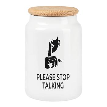 Please Stop Talking - Cookie Jar with Wooden Lid - white - Front